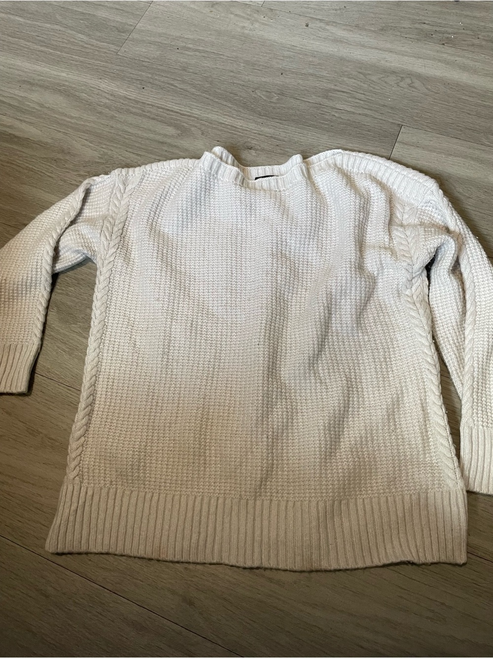 Ann Taylor Cream Cable-Trim Crewneck Sweater